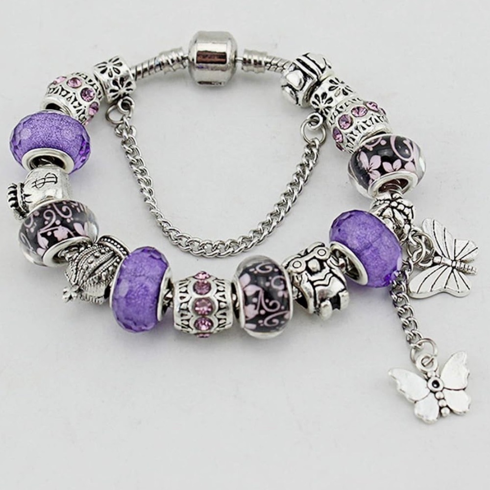 Butterfly purple charm bracelet